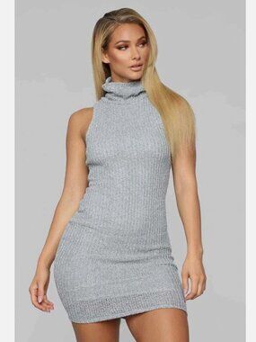 Soft Gray Turtleneck Bodycon Midi Dress | 100% Cotton Lined | Size XS